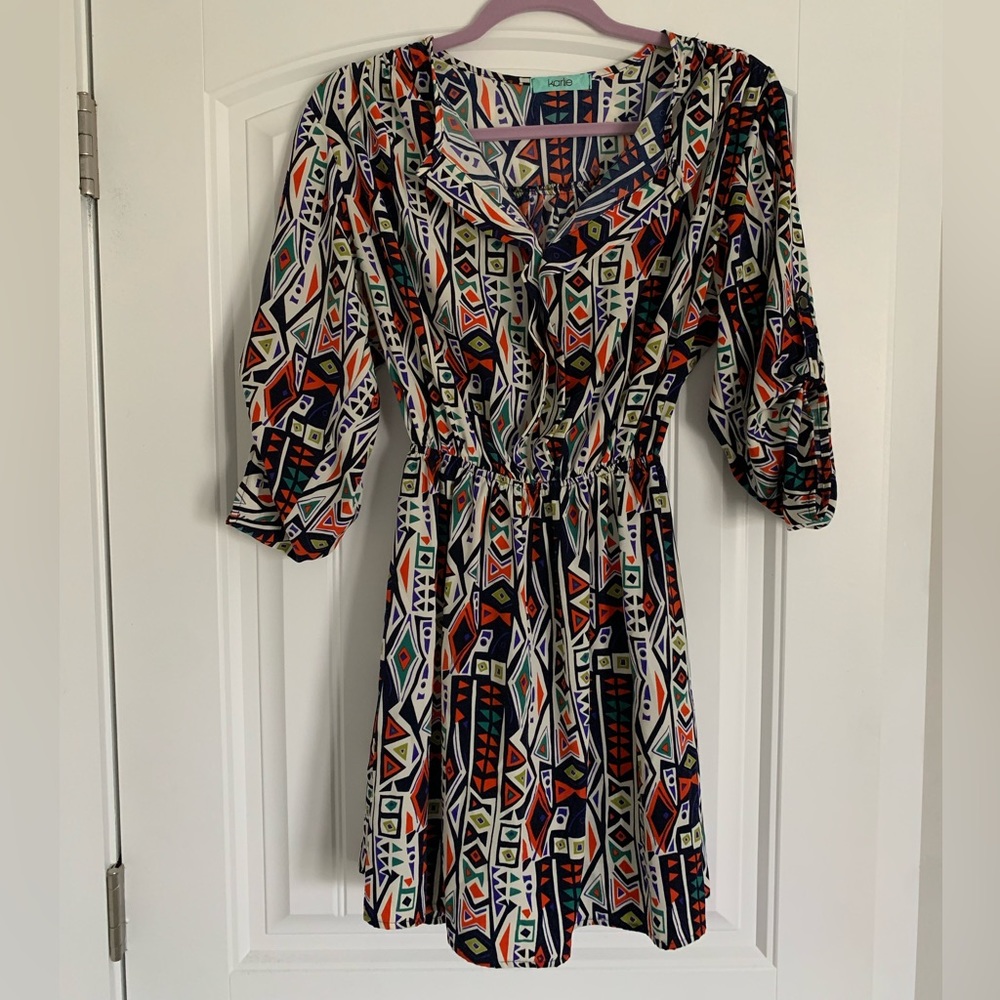 ¾ sleeve geometric boutique dress